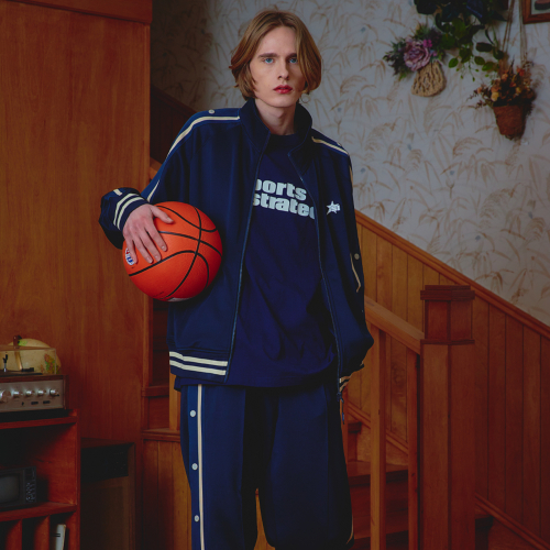 BASKETBALL SIDE BUTTON TRACK TOP (NAVY)