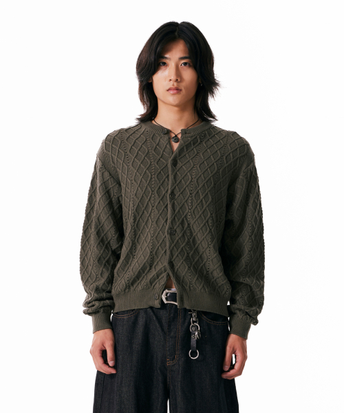 Mixed Pattern Cardigan (Khaki)