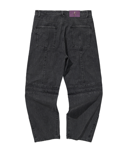 DENIM BIKER BAGGY PANTS / BLACK