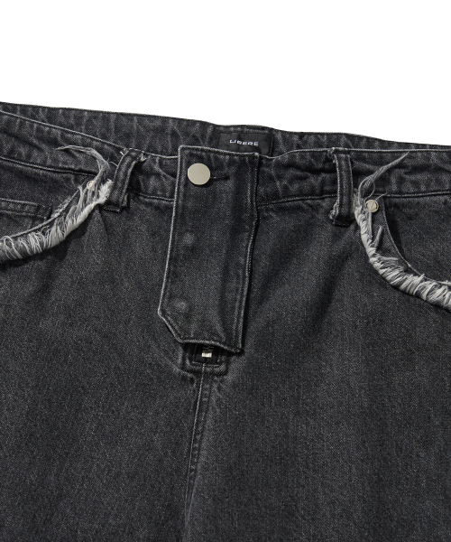 DENIM BIKER BAGGY PANTS / BLACK