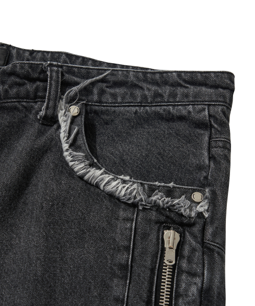 DENIM BIKER BAGGY PANTS / BLACK