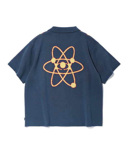 HALF WORMHOLE KNIT ZIP-UP BLUE