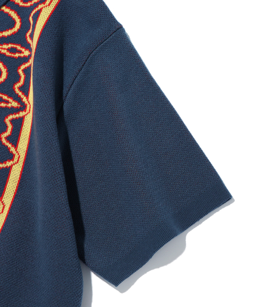 HALF WORMHOLE KNIT ZIP-UP BLUE
