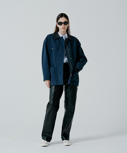 Охотничья куртка с кожаным воротником Navy