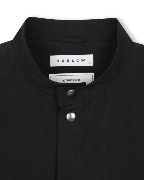 STAND COLLAR LINEN JACKET BLACK