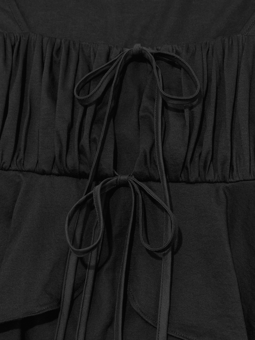 MUSINSA | KIJUN Shirring Tie Blouse Black