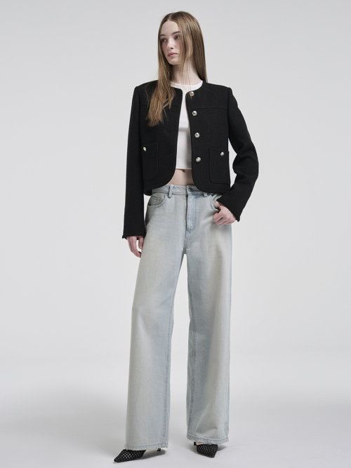 Curved Round Tweed Jacket, Black
