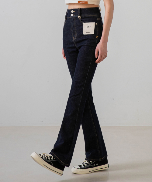 High-Waist Two Buttons Denim Pants_NSDP444 (Deepblue)