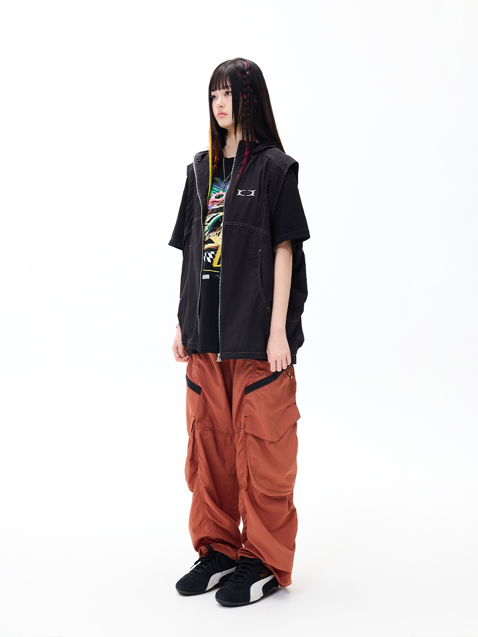 GLOSSY HOOD VEST BLACK 상세 이미지 11