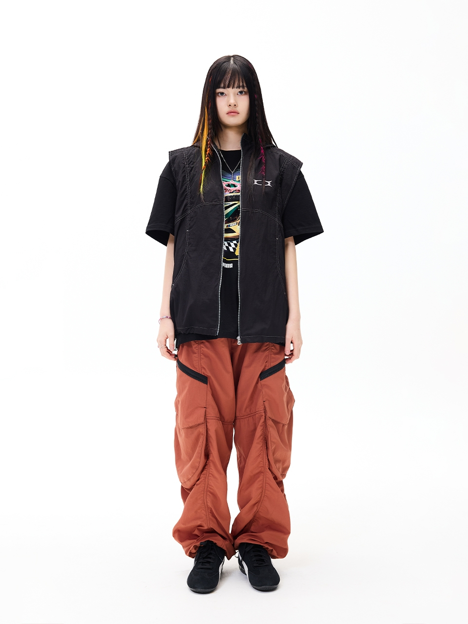 GLOSSY HOOD VEST BLACK 상세 이미지 10