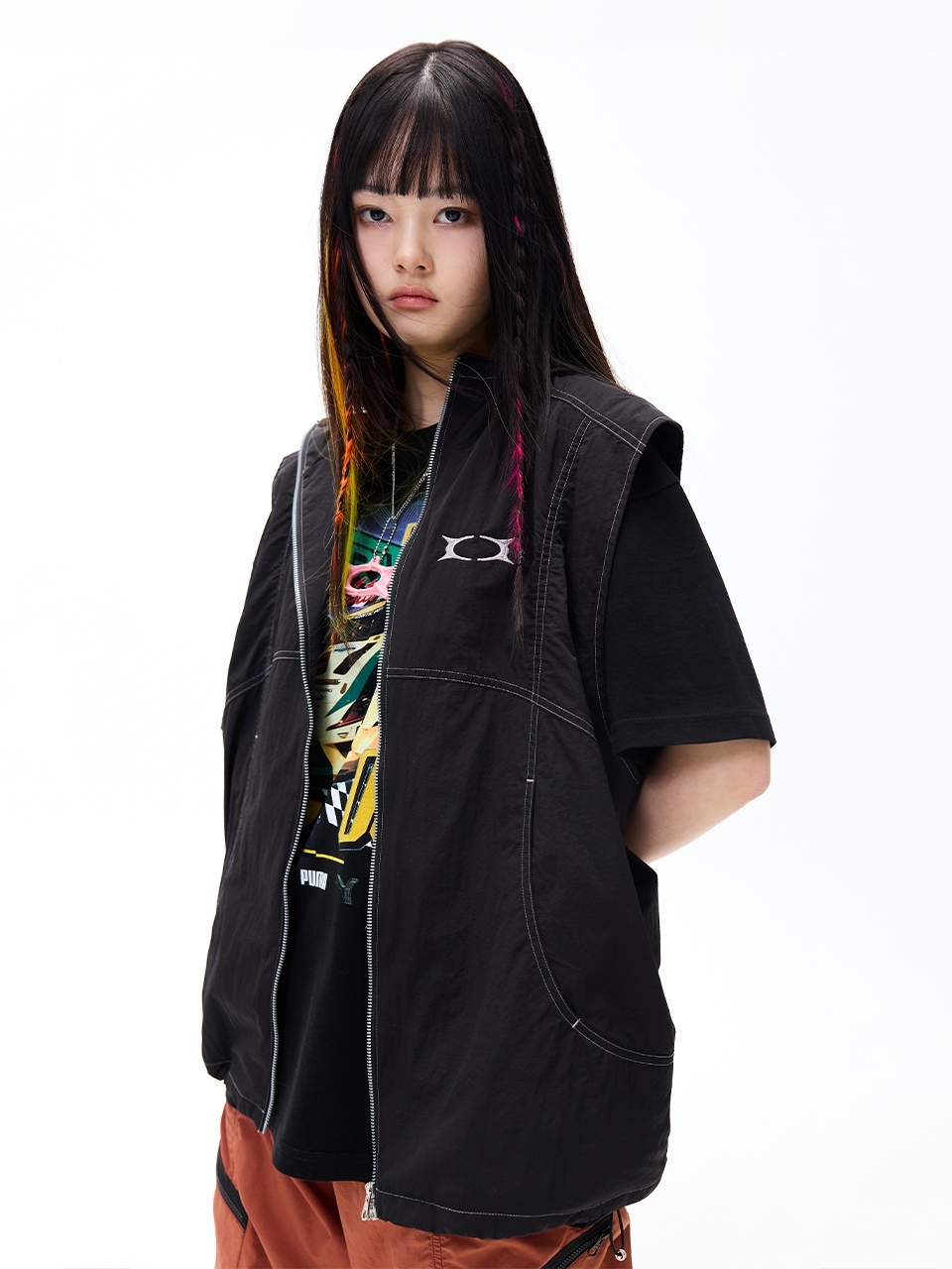 GLOSSY HOOD VEST BLACK 상세 이미지 14