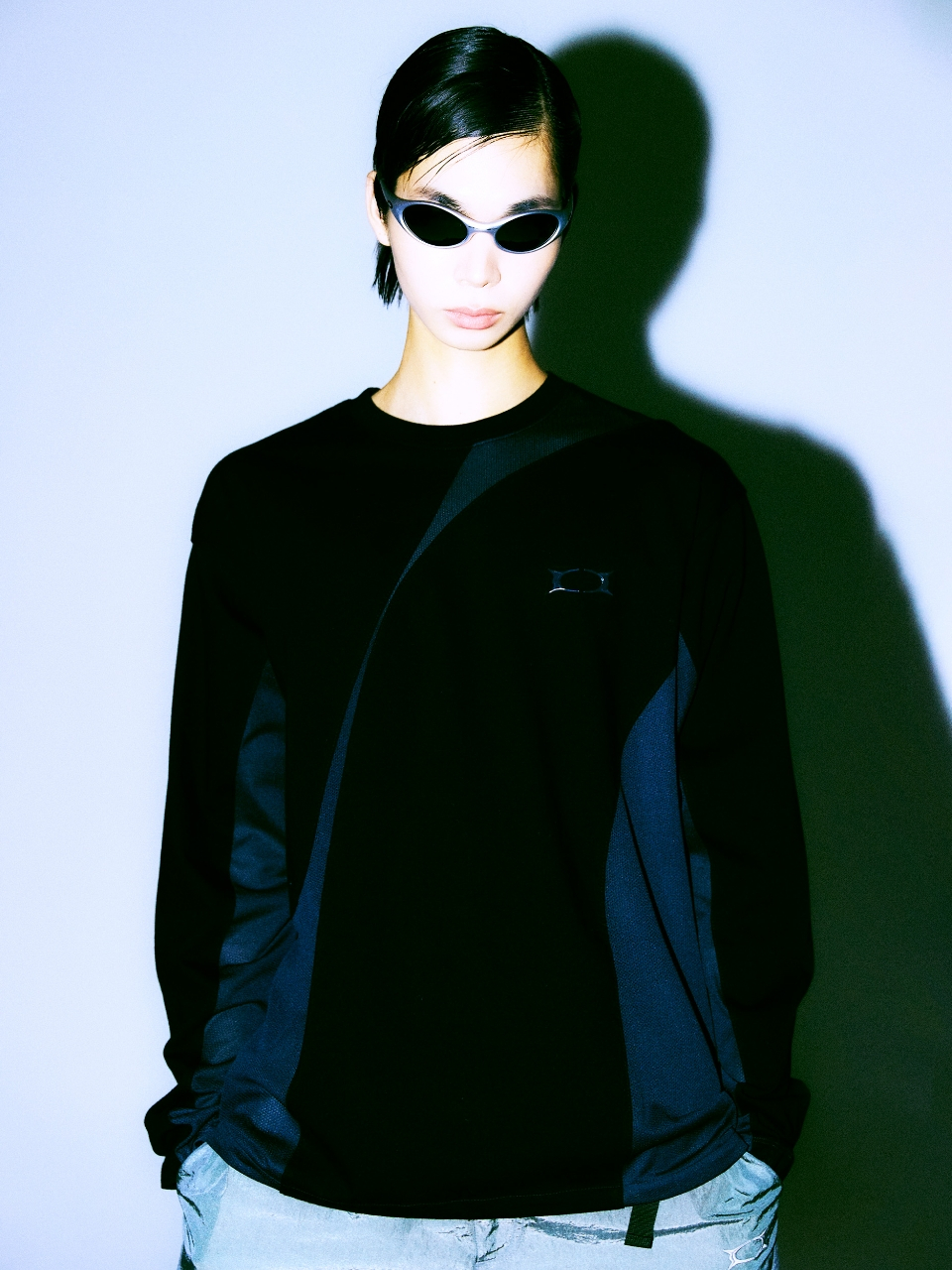 크리틱(CRITIC) INCISION MESH LONG SLEEVE T-SHIRTS LIGHT GREY