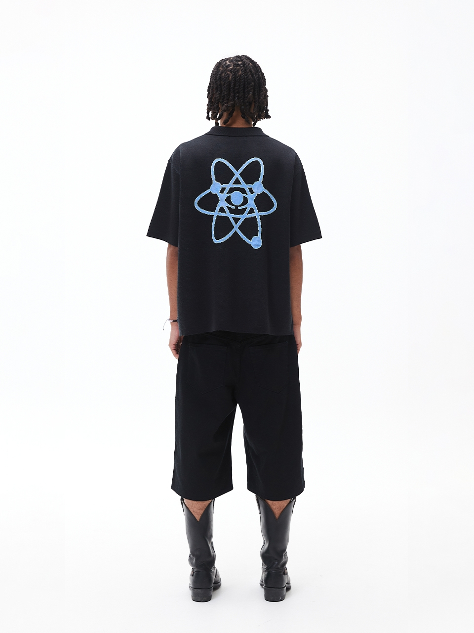 MUSINSA | CRITIC HALF WORMHOLE KNIT ZIP-UP BLACK