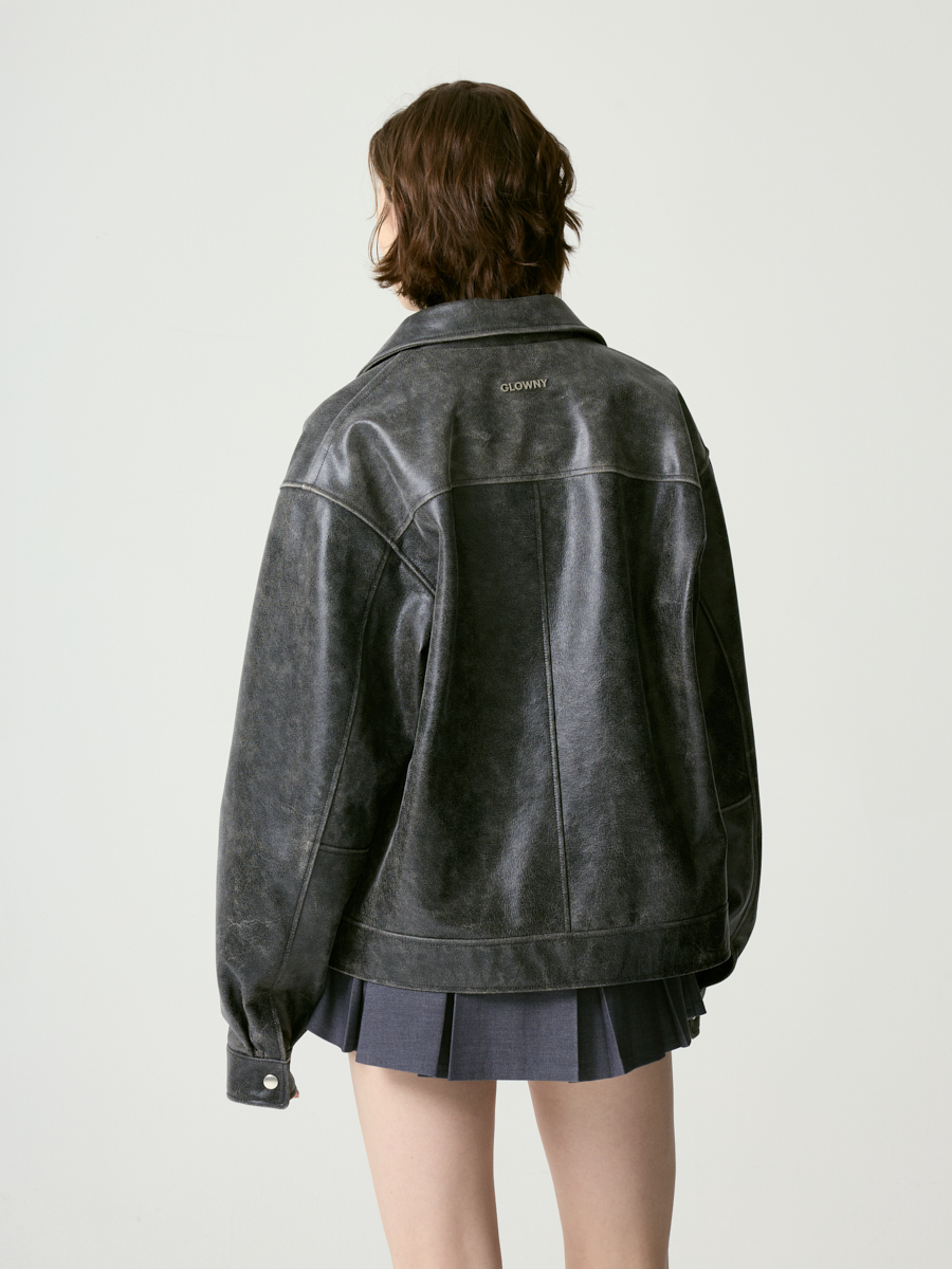 글로니(GLOWNY) FADE LEATHER JACKET - BOXY (BLACK) - 사이즈 & 후기