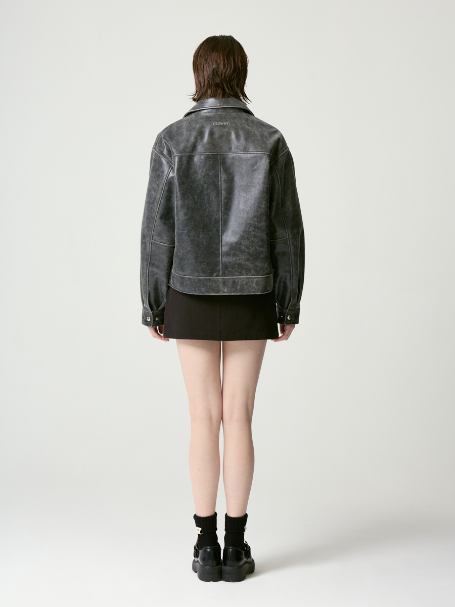 글로니(GLOWNY) FADE LEATHER JACKET - REGULAR (BLACK) - 사이즈