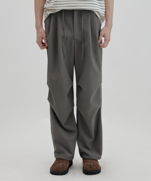 Свободные прямые брюки со шнурком - KHAKI