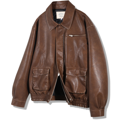 vegan leather pocket blouson - коричневый