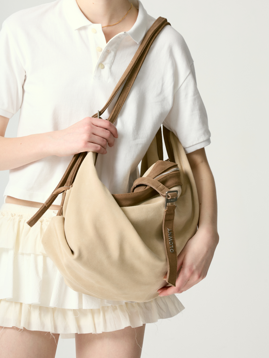 ★GLOWNY★ TAO REAL SUEDE HOBO BAG (SAND) TAO REAL SUEDE HOBO BAG (SAND) - GLOWNY
