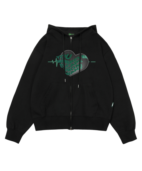 Худи на молнии Escape Green Heartbeat Black