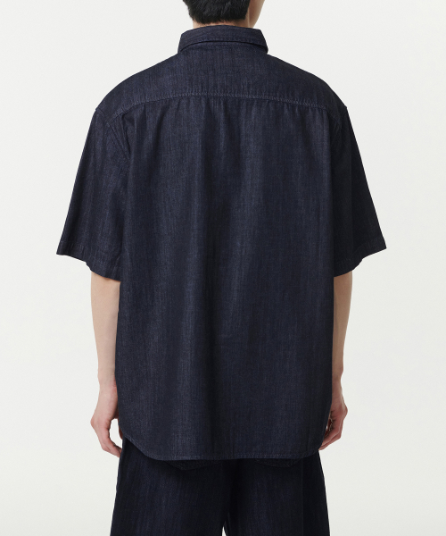 Свободная джинсовая рубашка с коротким рукавом (Deep Indigo)