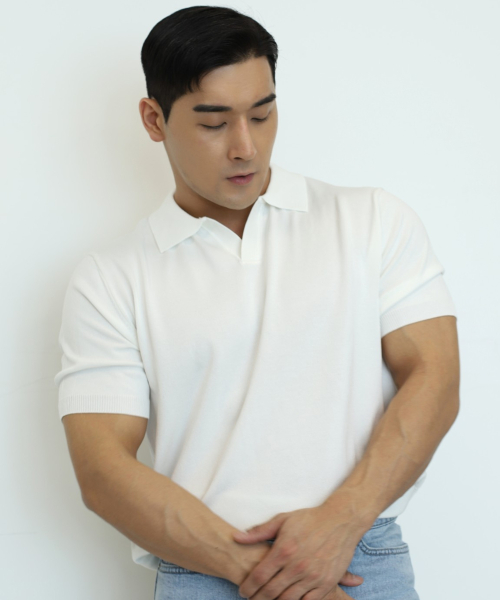 Ice open collar Short Sleeve knit