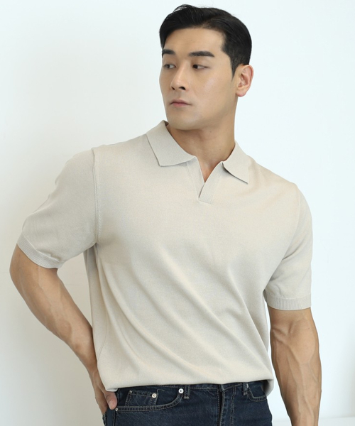 Ice open collar Short Sleeve knit