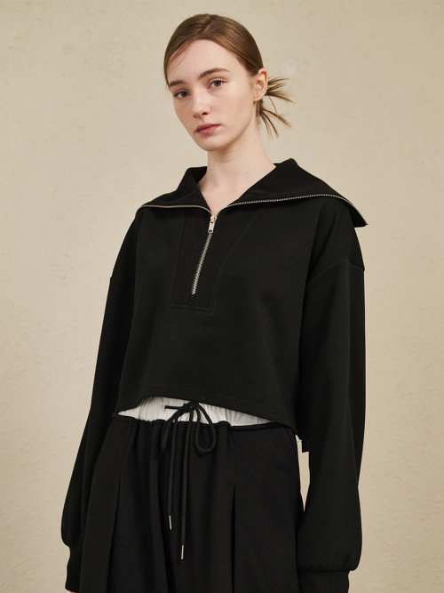 Wide collar Crop T-Shirts - черный