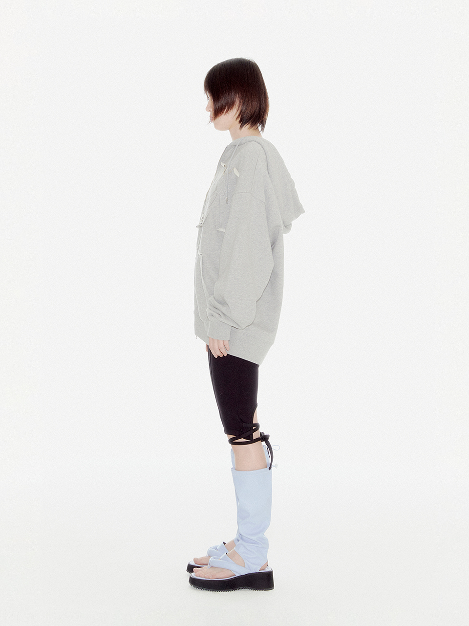 MUSINSA | YOUHEE YOUHEE RIBBON HOOD ZIP-UP MELANGE GRAY