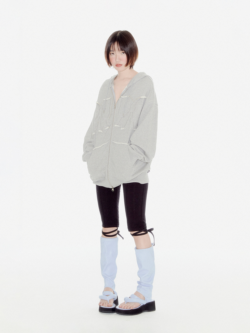 MUSINSA | YOUHEE YOUHEE RIBBON HOOD ZIP-UP MELANGE GRAY