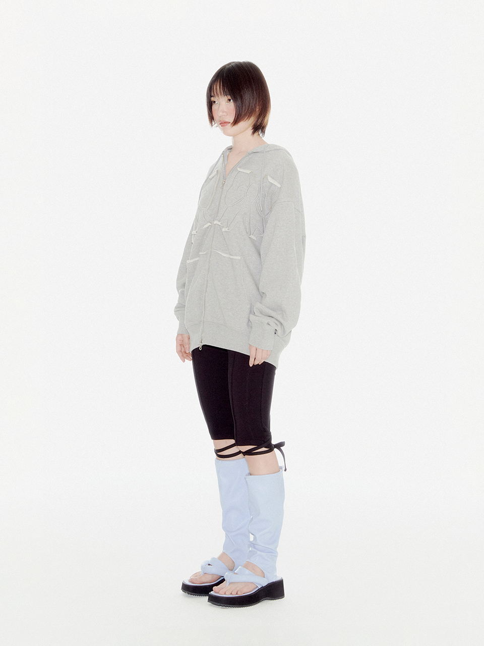 MUSINSA | YOUHEE YOUHEE RIBBON HOOD ZIP-UP MELANGE GRAY