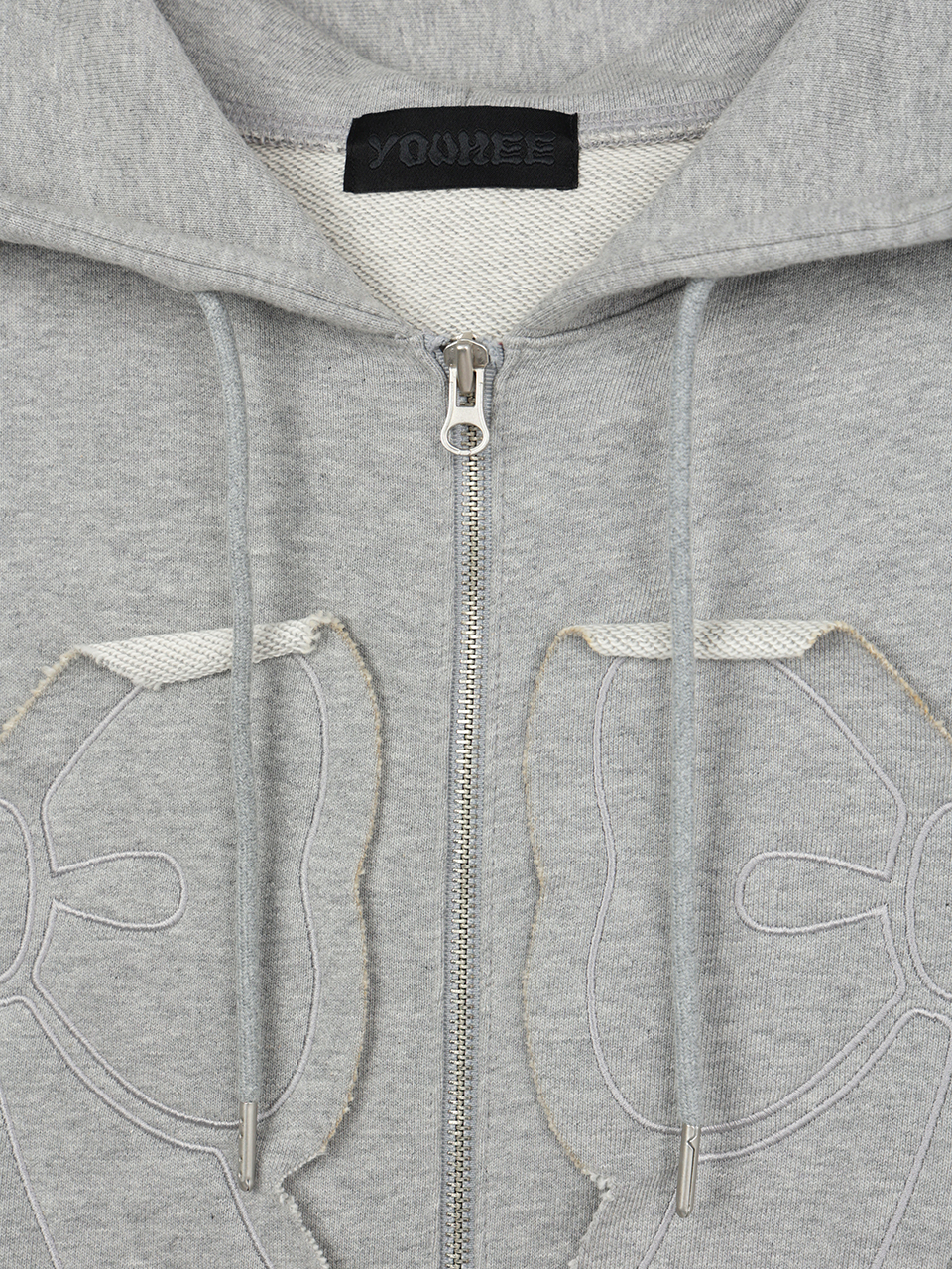 MUSINSA公式 | YOUHEE YOUHEE RIBBON HOOD ZIP-UP MELANGE GRAY
