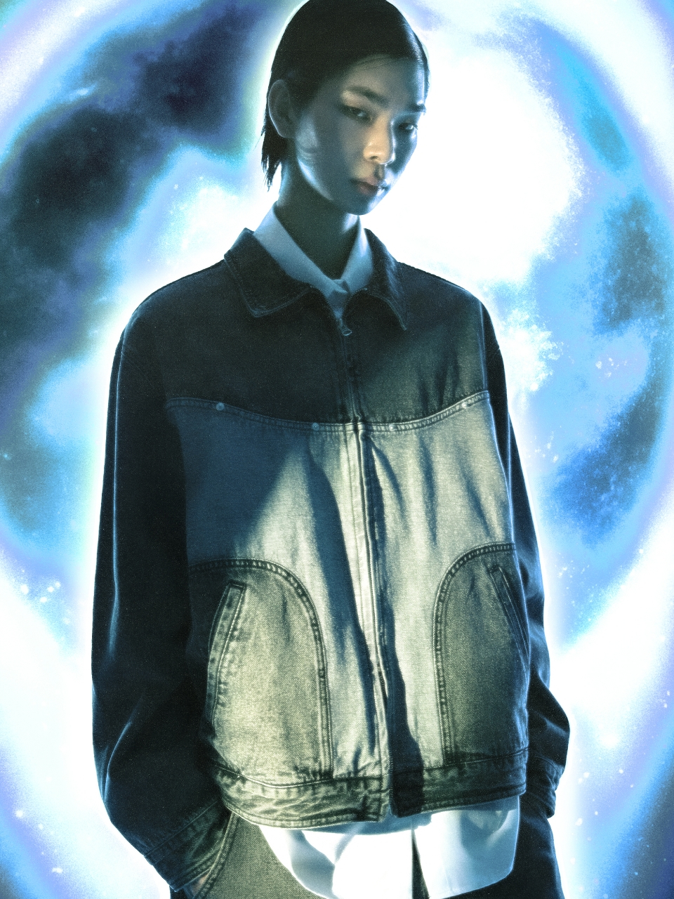 MUSINSA | CRITIC WORMHOLE LOGO TWO TONE JACKET MEDIUM INDIGO
