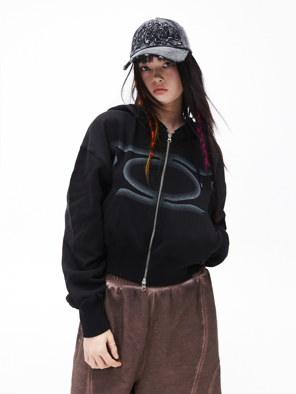 ★ハンソヒ★CRITIC★送料込★CROP WORMHOLE LOGO HOODIE ZIP-UP MUSINSA | CRITIC CROP WORMHOLE LOGO HOODIE ZIP-UP BLACK