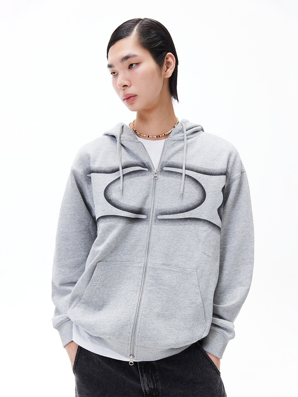 MUSINSA | CRITIC WORMHOLE LOGO HOODIE ZIP-UP MELANGE GRAY