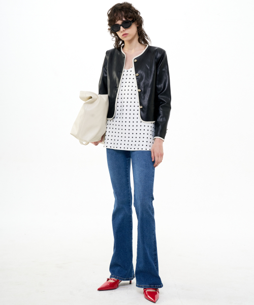 CROPPED FAUX leather JACKET_BLACK IVORY