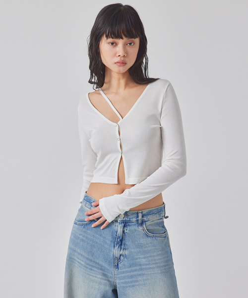 DIAGONAL STRAP SNAP CARDIGAN_T416OT803