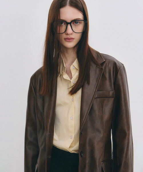 MINIMAL VINTAGE WASHED leather JACKET_BROWN