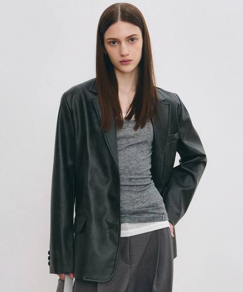 MINIMAL VINTAGE WASHED leather JACKET_BLACK