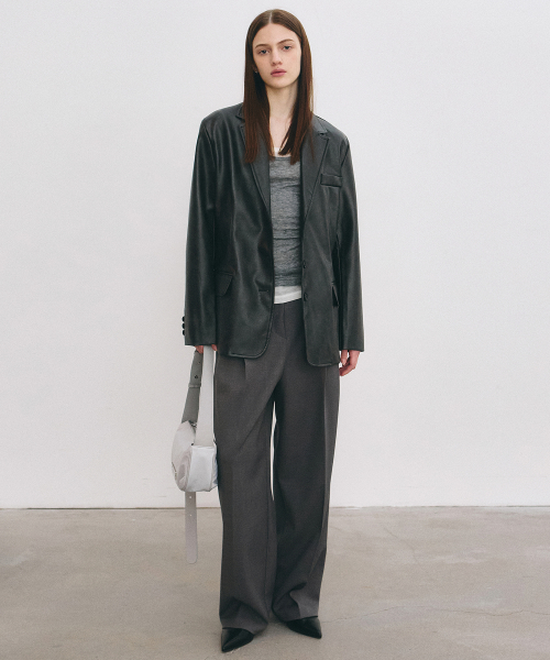 MINIMAL VINTAGE WASHED leather JACKET_BLACK