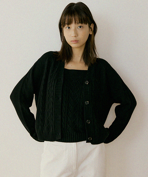 whole garment knit cardigan-черный