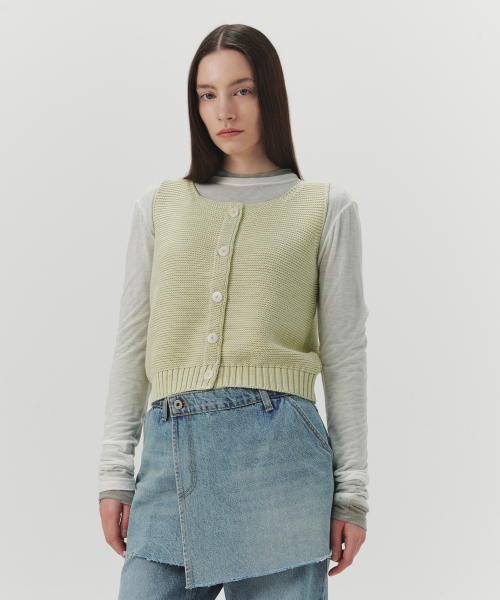 Wale reverse knit Vest - Lime