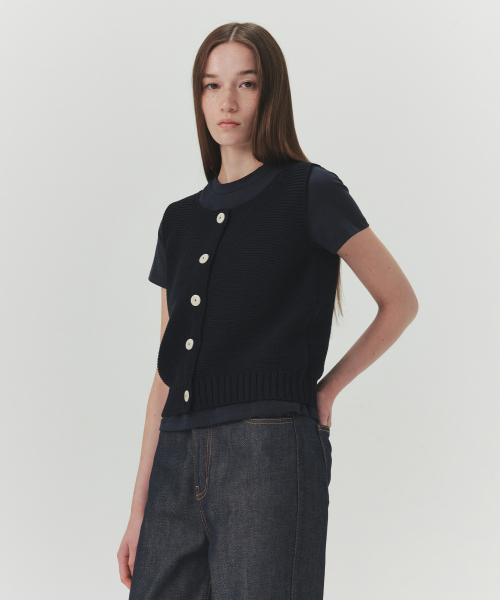 Wale reverse knit Vest - Navy