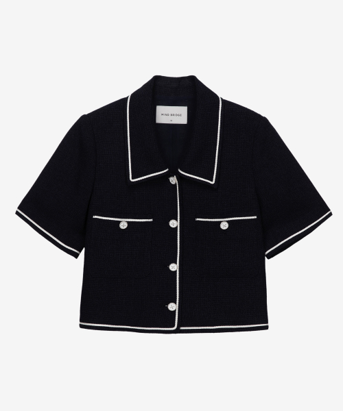 collar neck short-sleeved tweed jacket - 2 color MYJK3212