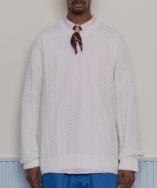 Льняной рыбацкий свободный трикотаж (White)