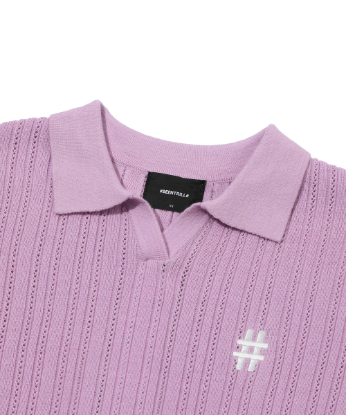 Женский трикотажный кабель-поло с коротким рукавом (Light Pink)