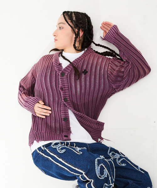 Кардиган с рваным эффектом и варкой Purple