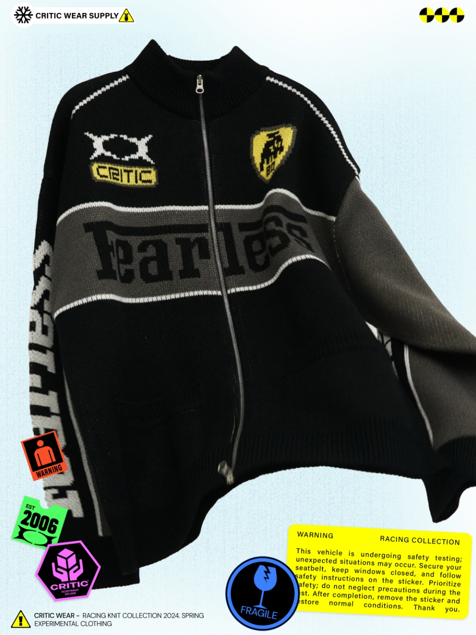 MUSINSA公式 | CRITIC FEARLESS RACING ZIP-UP KNIT BLACK