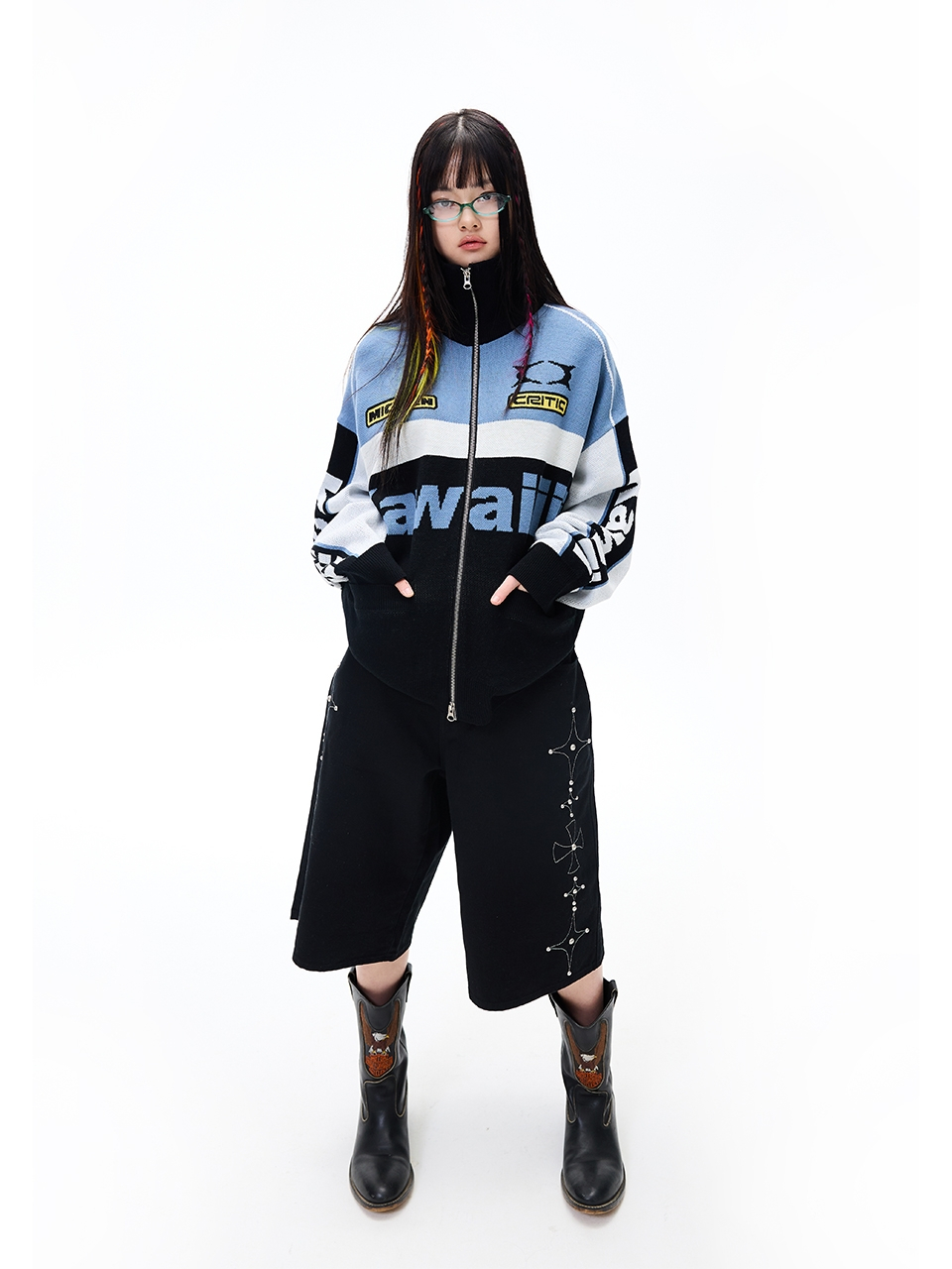 크리틱(CRITIC) KWAIIIII RACING ZIP-UP KNIT BLUE - 사이즈