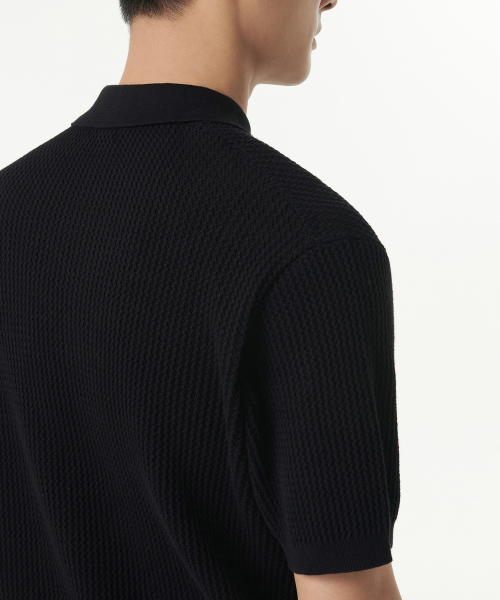 Crochet Knitted Polo Shirt [Black] thumbnail 5