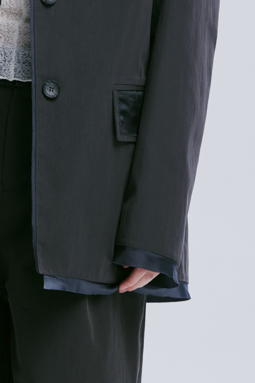 COTTON RAW CUT BLAZER (CHARCOAL)